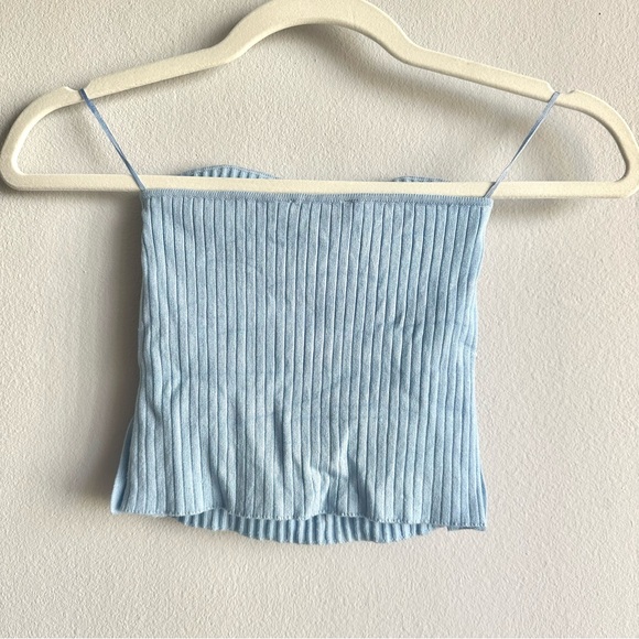 NWOT Zara Buttoned Rib Knit Crop Tube Top in Baby Blue - Picture 6 of 9